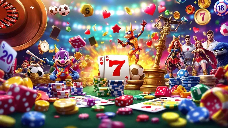 Tampilan permainan slot dengan gulungan dan simbol berwarna