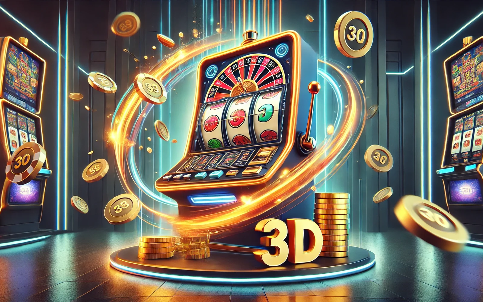 Ilustrasi permainan slot dengan suasana cahaya warna-warni